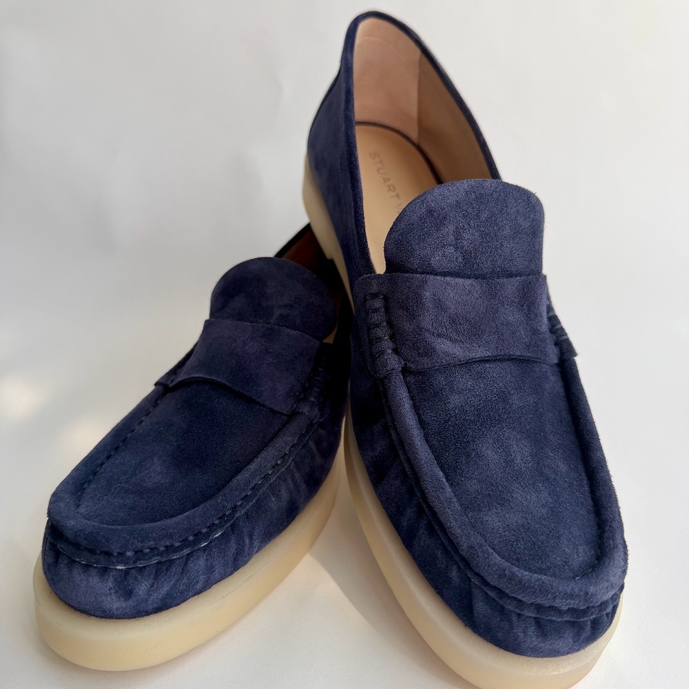 Navy Suede Penny Loafers for Women